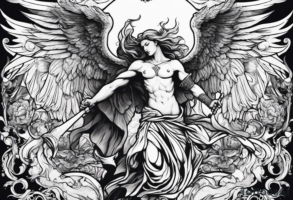 Angel fighting demon tattoo idea