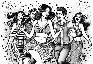 vintage beach dance party with music and confetti tattoo idea