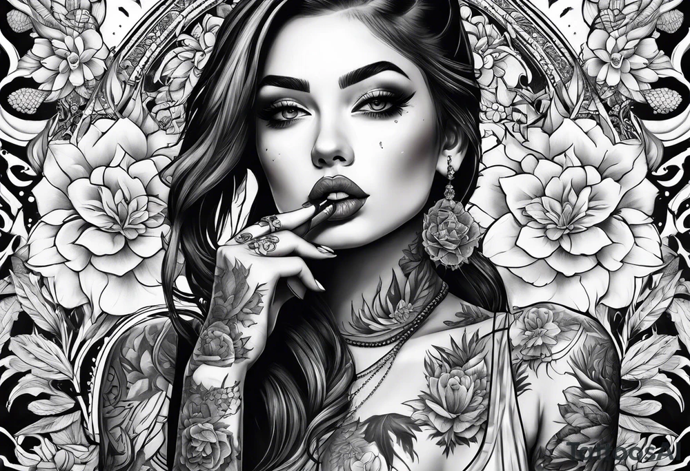 girl with tattoos,smoking a joint,joint in hand
,full body tattoo idea