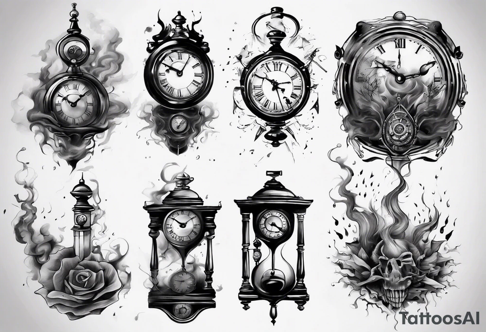 Clock fading with smoke tattoo idea