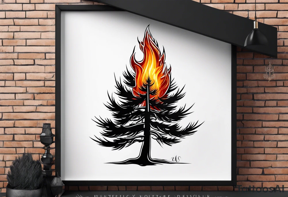 Pine tree turning into flame tattoo idea
