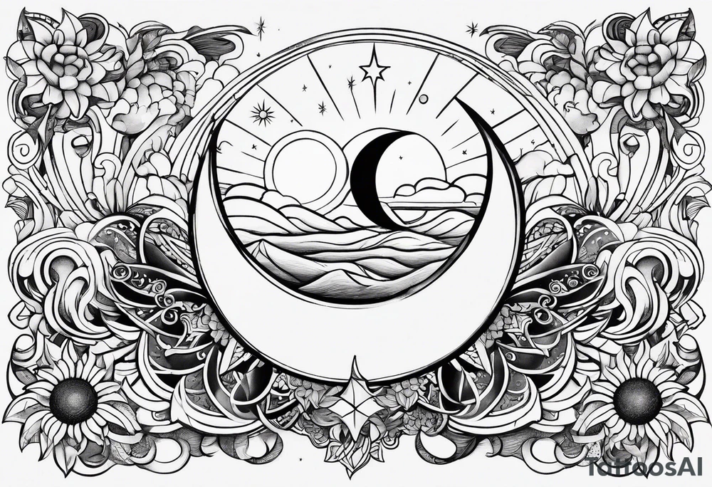 Moon and sun 2000 and 1976 tattoo idea