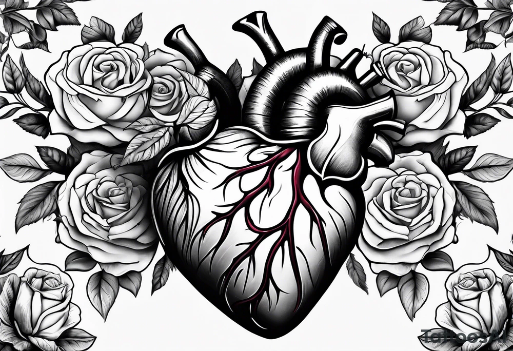 Bleeding heart in roses tattoo idea