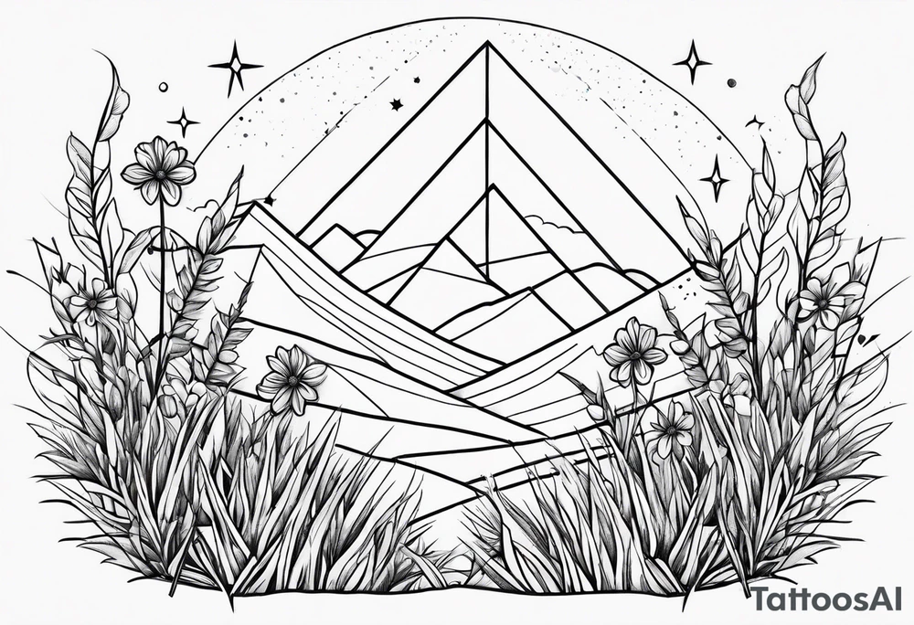 Stars dust flowers grass tattoo idea