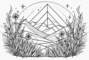 Stars dust flowers grass tattoo idea
