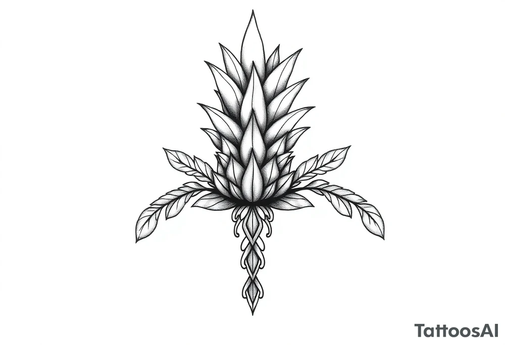 Bushy crown pineapple vagina, design to go over vagina , erotic vagina area design, anus to be at the bottom tattoo idea
