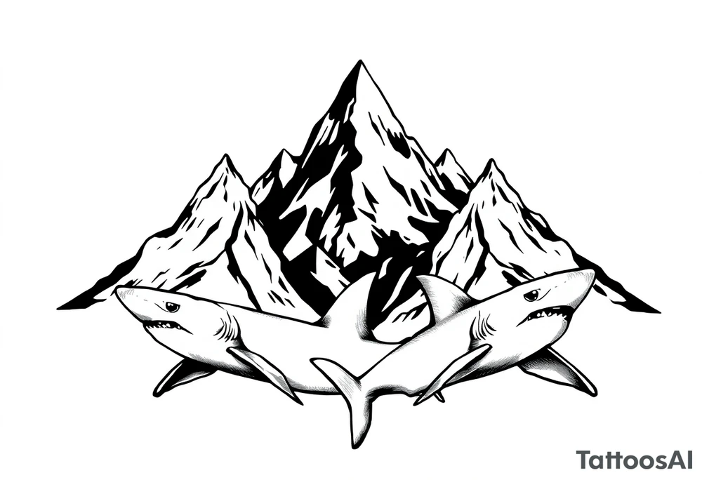 mountains and sharks tattoo idea