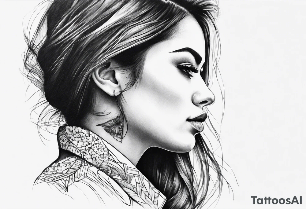woman face side on. face at the top starts to morph into a city tattoo idea
