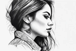 woman face side on. face at the top starts to morph into a city tattoo idea