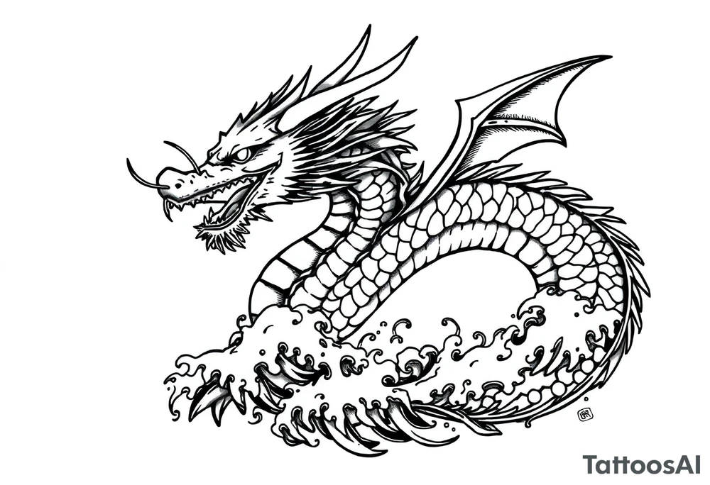 dragon with sea waves tattoo idea