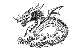 dragon with sea waves tattoo idea