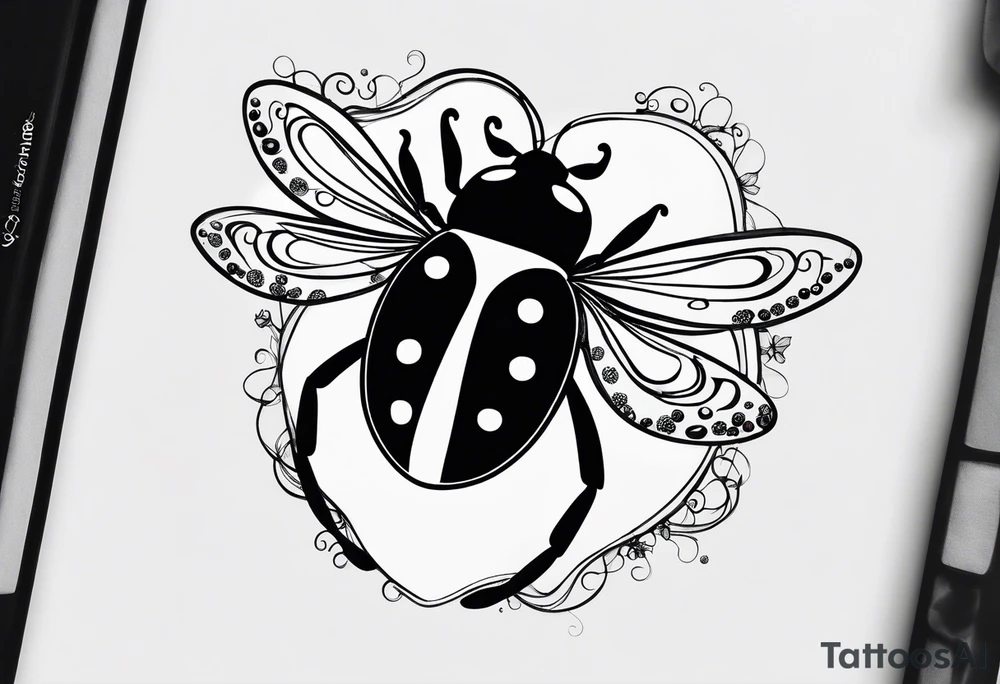 very minimalist thin lining combination of a ladybug, the letter ‘s’, a jellyfish and a swing tattoo idea