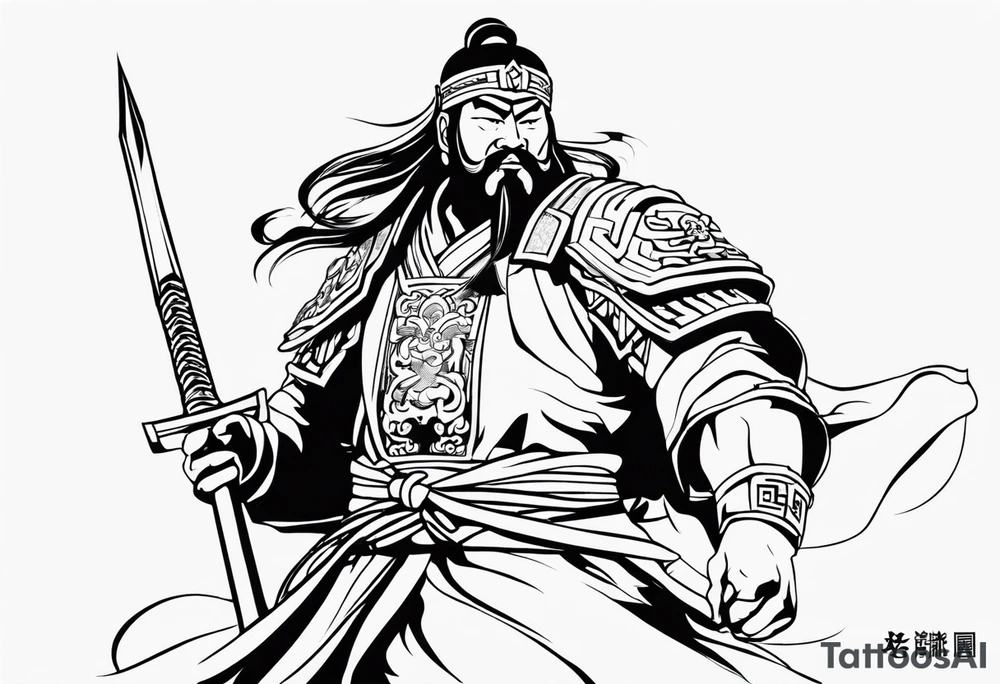 guan yu's quan dao on the back of the left forearm tattoo idea