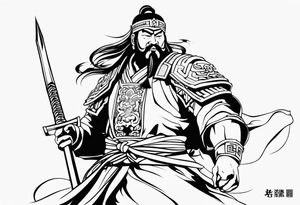 guan yu's quan dao on the back of the left forearm tattoo idea