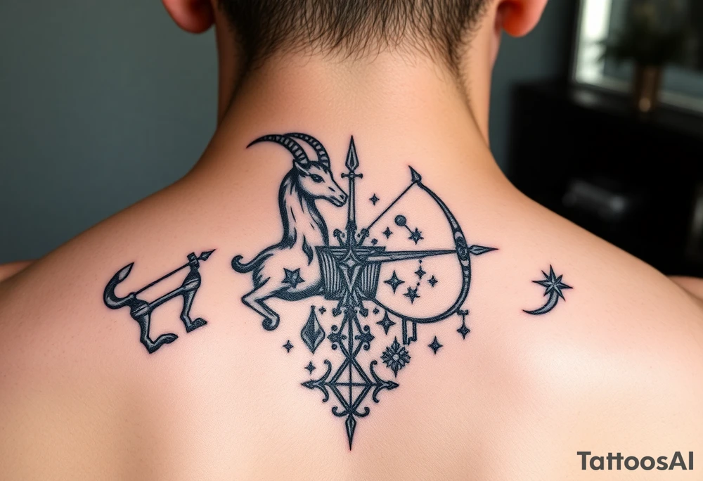 combine the symbols for capricorn and sagittarius with some celestial items interspersed tattoo idea