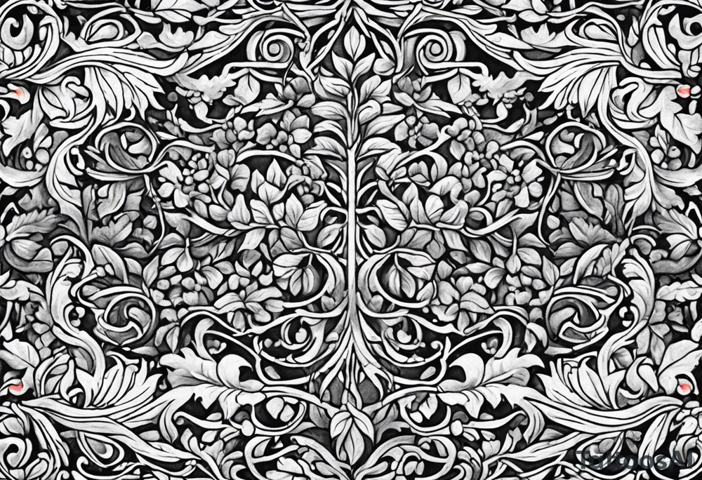 stone road leafy vines tattoo idea