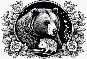 black bear and hedgehog, bear stands over hedgehog tattoo idea
