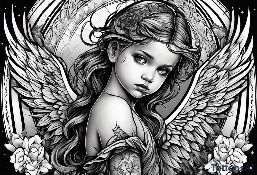 Kid looking up at the angel of death tattoo idea