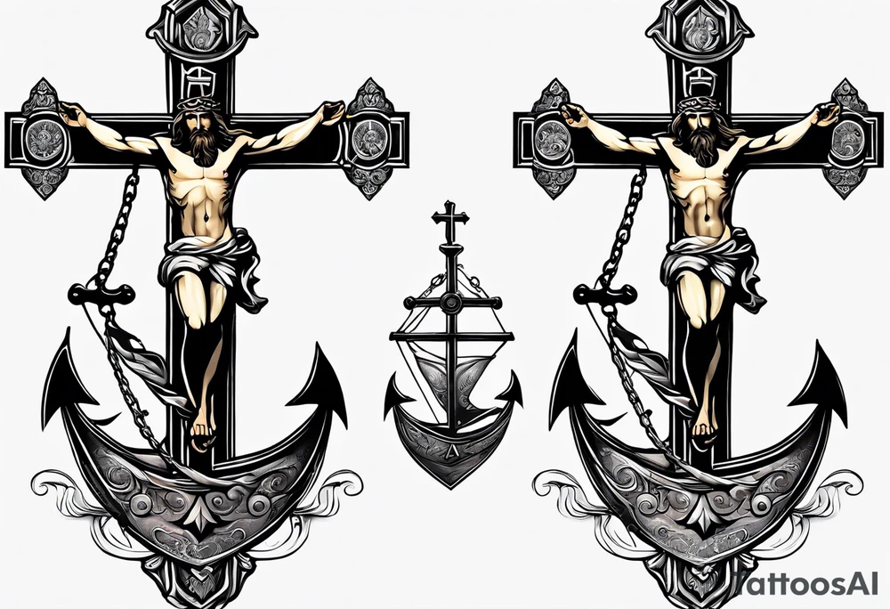 Jesus on a cross but make the cross an anchor tattoo idea