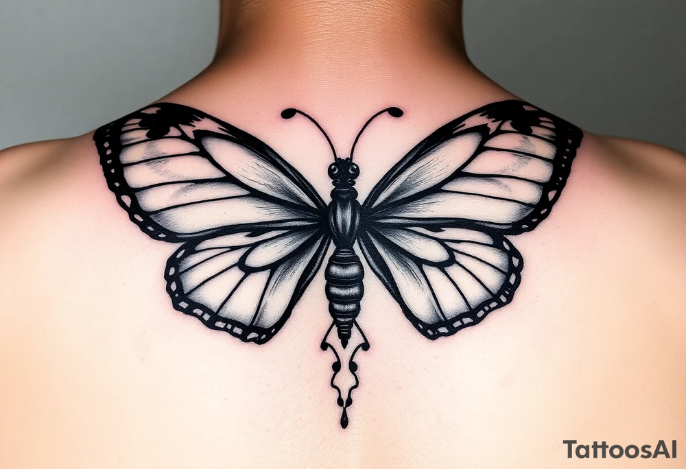 Powerful unique butterfly half women half butterfly with the names Adian &Joziah in it tattoo idea
