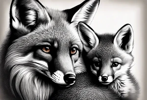 mom and baby fox, realistic tattoo idea