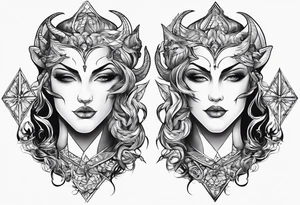 engel and devil look at each other from top and bottom tattoo idea