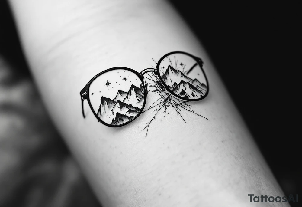 Glasses that show the world clearly
One lens can be made cloudy or cracked, and the other crystal clear, showing mountains, sky or nature. tattoo idea