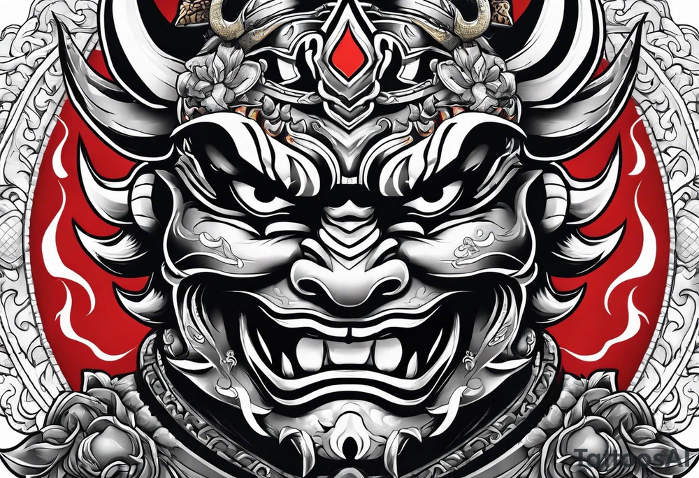 Oni mask on flame tattoo idea