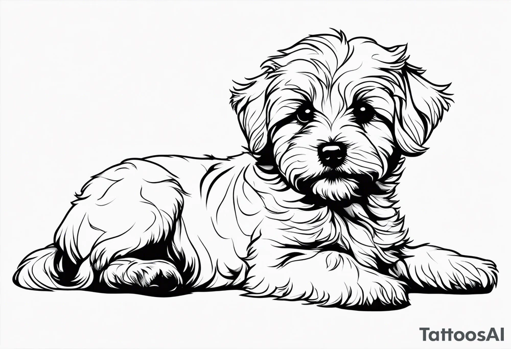 One line drawing of maltipoo laying down tattoo idea