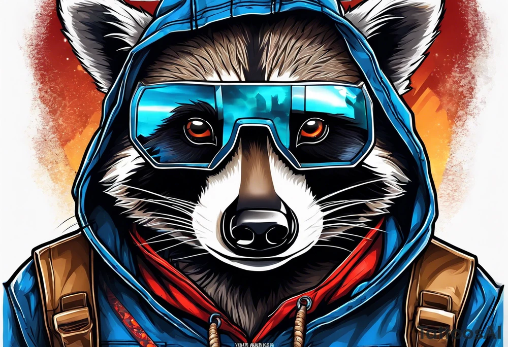 raccoon wearing a Superman hoodie tattoo idea