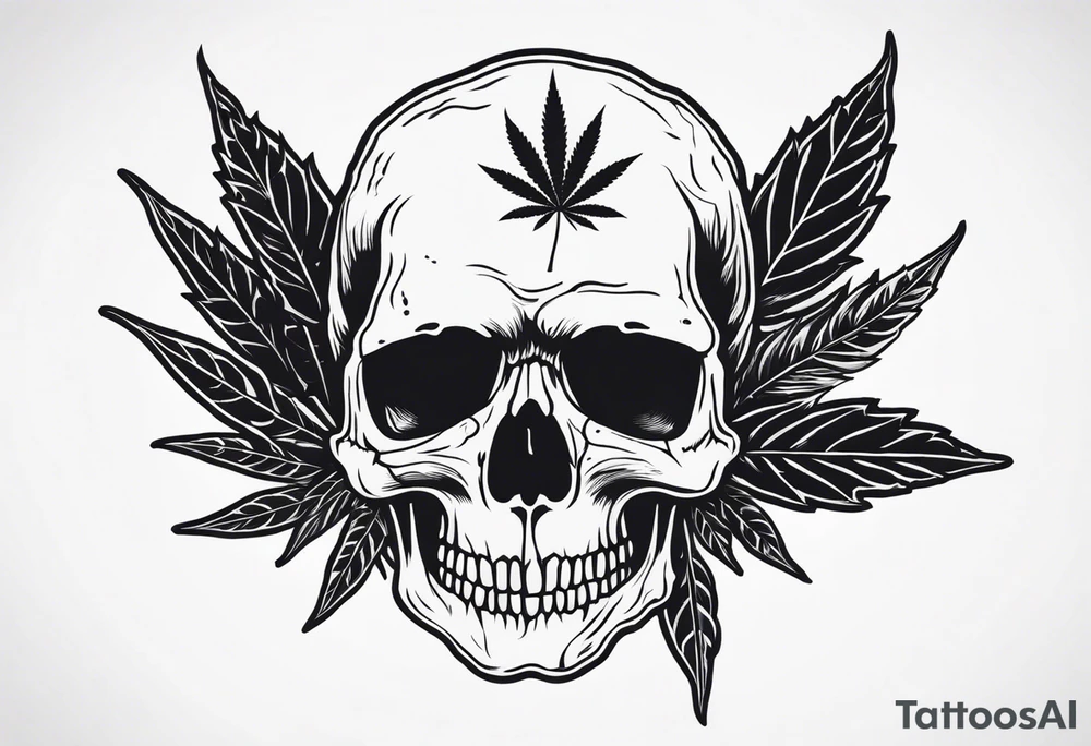 Skull with marijuana leaves coming out of it tattoo idea