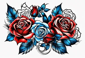 Colored blue and red roses native American tattoo idea