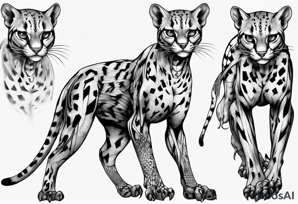 cybernetic ocelot full body tattoo idea