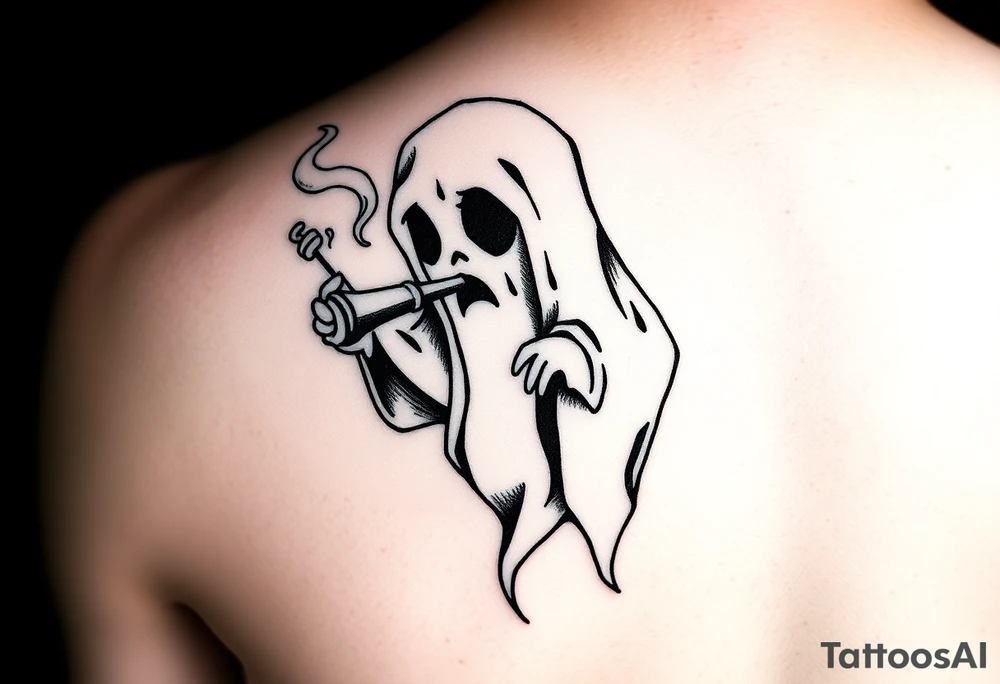 Cute ghost smoking a bong tattoo idea
