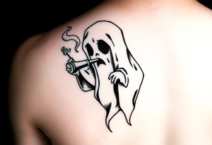 Cute ghost smoking a bong tattoo idea
