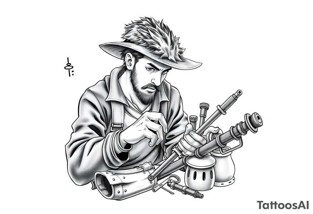 Young guy is exploring witch supplies, tools, equipment tattoo idea