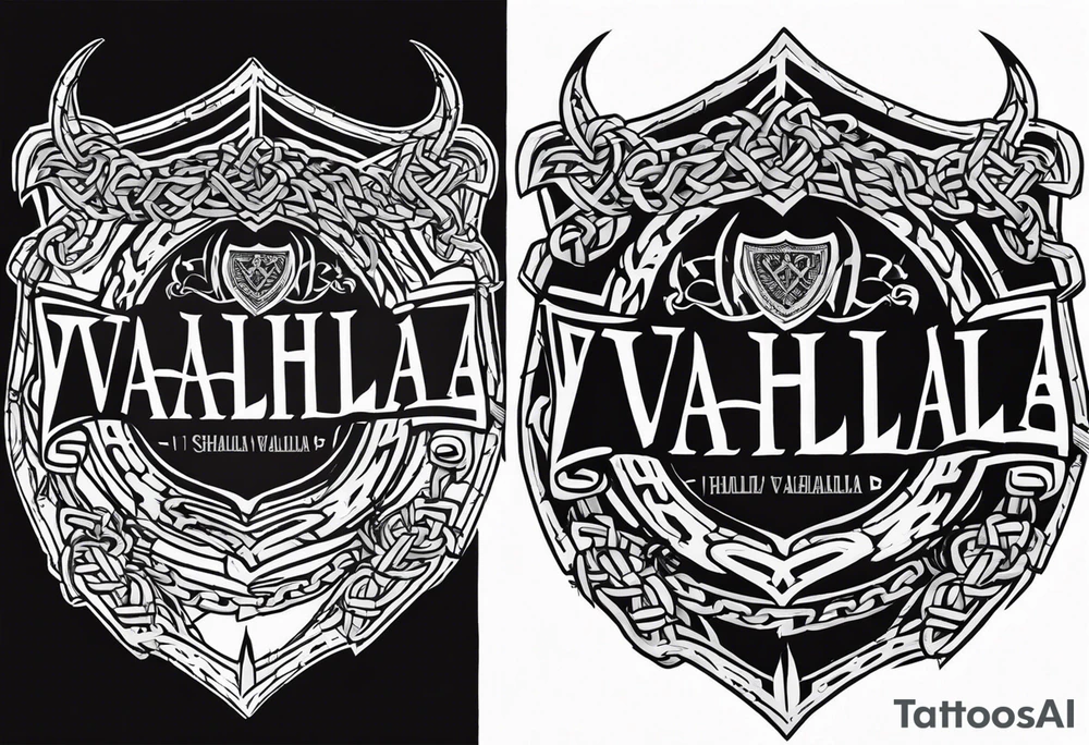 Valhalla round shield axe barbed wire chains tattoo idea