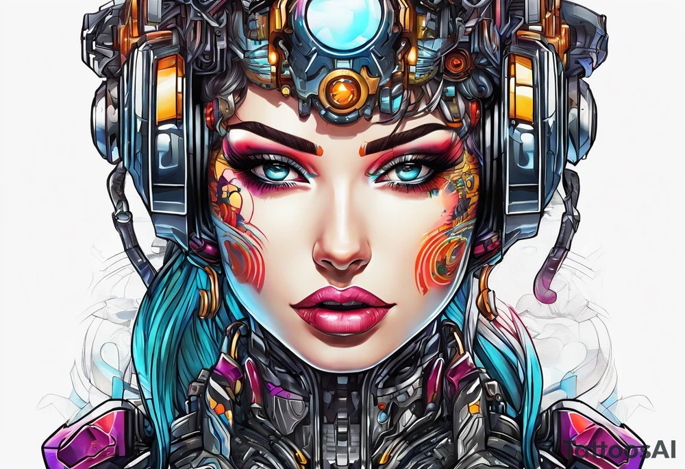 pop art cyborg girl full head not cropped tattoo idea