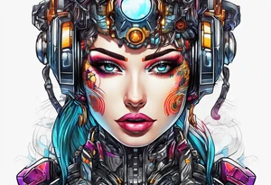 pop art cyborg girl full head not cropped tattoo idea