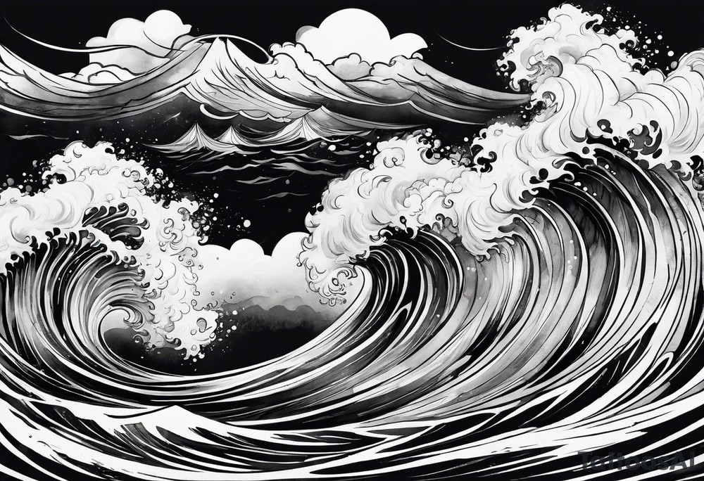 stormy sea, I am lonely and irresistible as a sea element tattoo idea