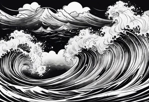 stormy sea, I am lonely and irresistible as a sea element tattoo idea