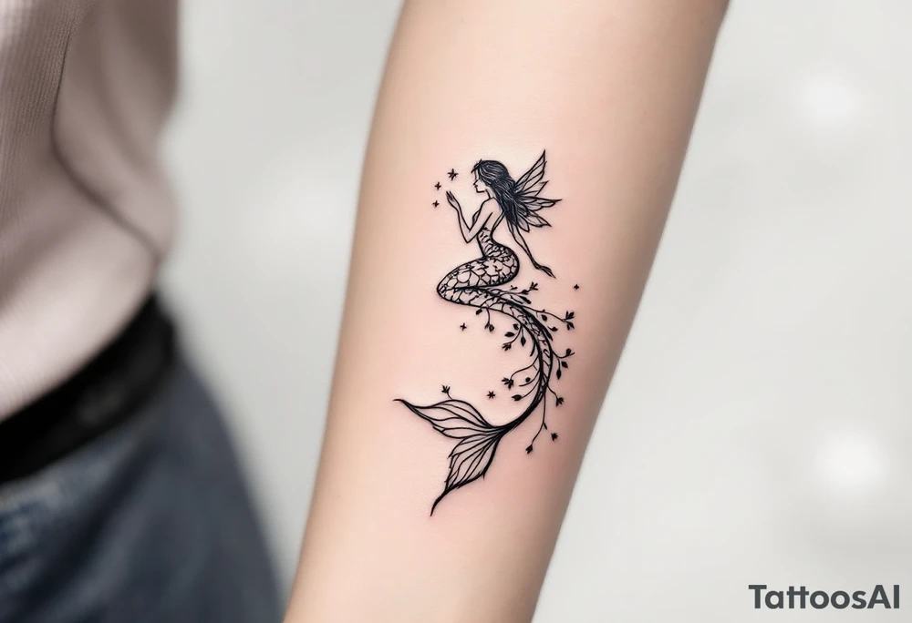mermaid and fairy small tattoo idea