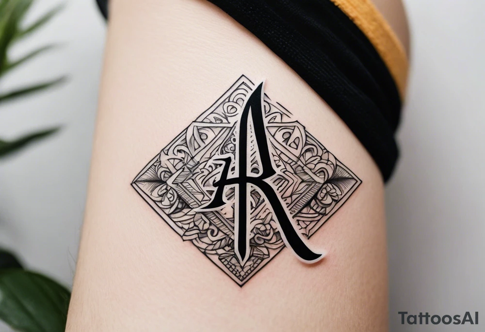 the letters A R in the middle of a ninja headband tattoo idea