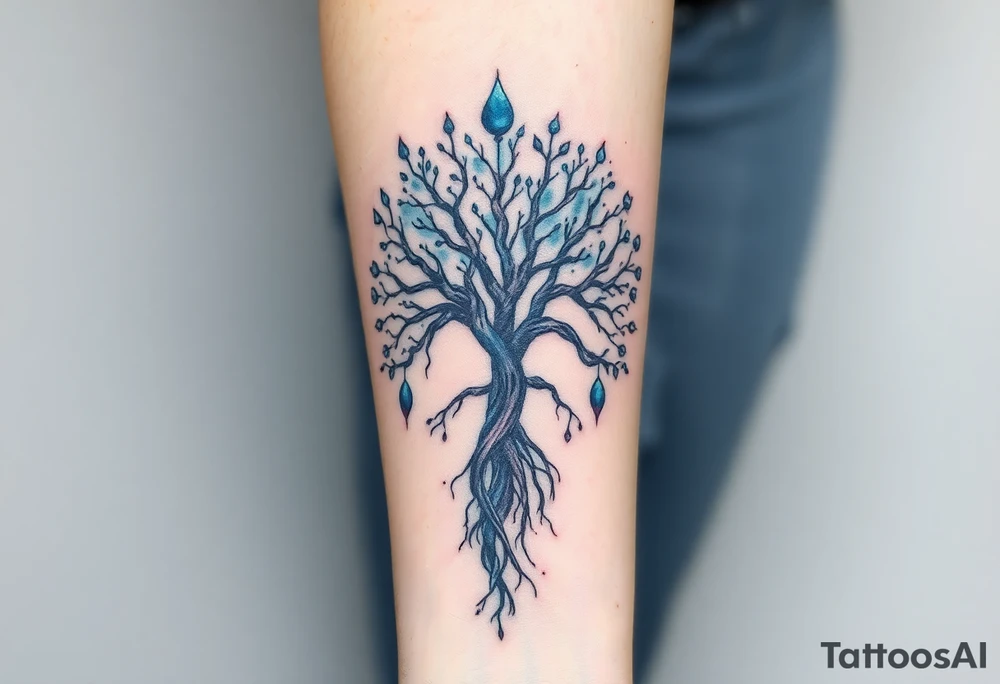 mystical tree of life with cosmic roots and celestial branches tattoo idea