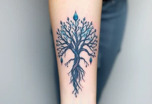 mystical tree of life with cosmic roots and celestial branches tattoo idea