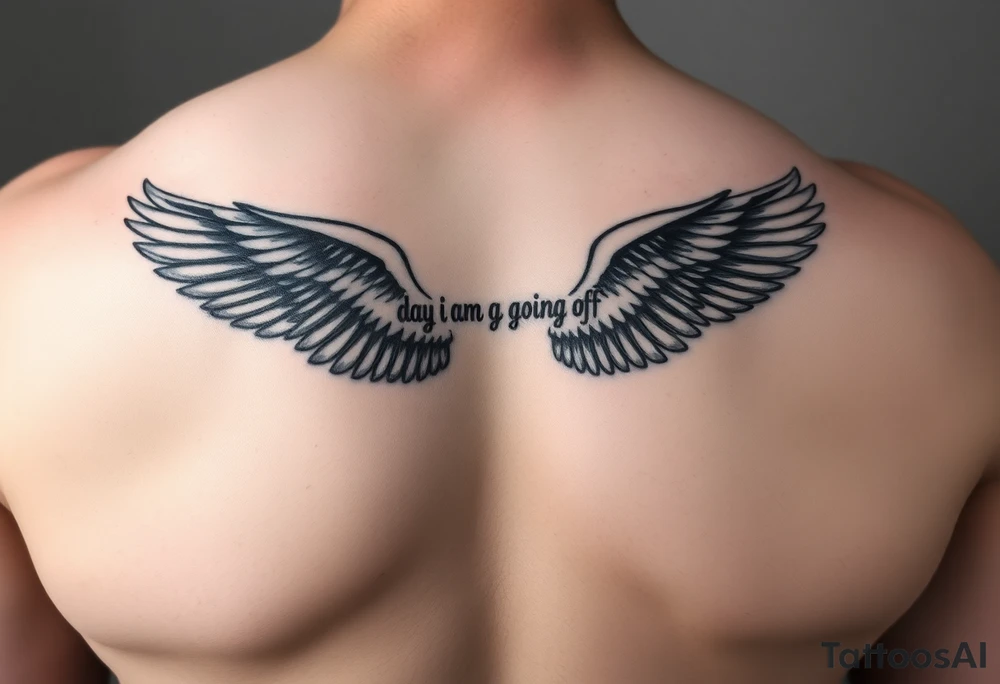 big back tattoo with words saying “one day i am going to grow wings” with wings spreading tattoo idea