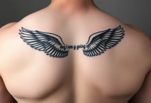 big back tattoo with words saying “one day i am going to grow wings” with wings spreading tattoo idea