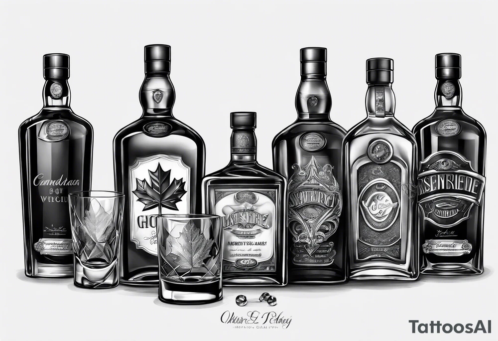 Canadian whiskey and glass and dog tags tattoo idea