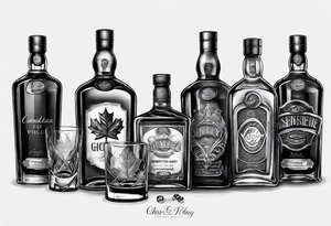 Canadian whiskey and glass and dog tags tattoo idea