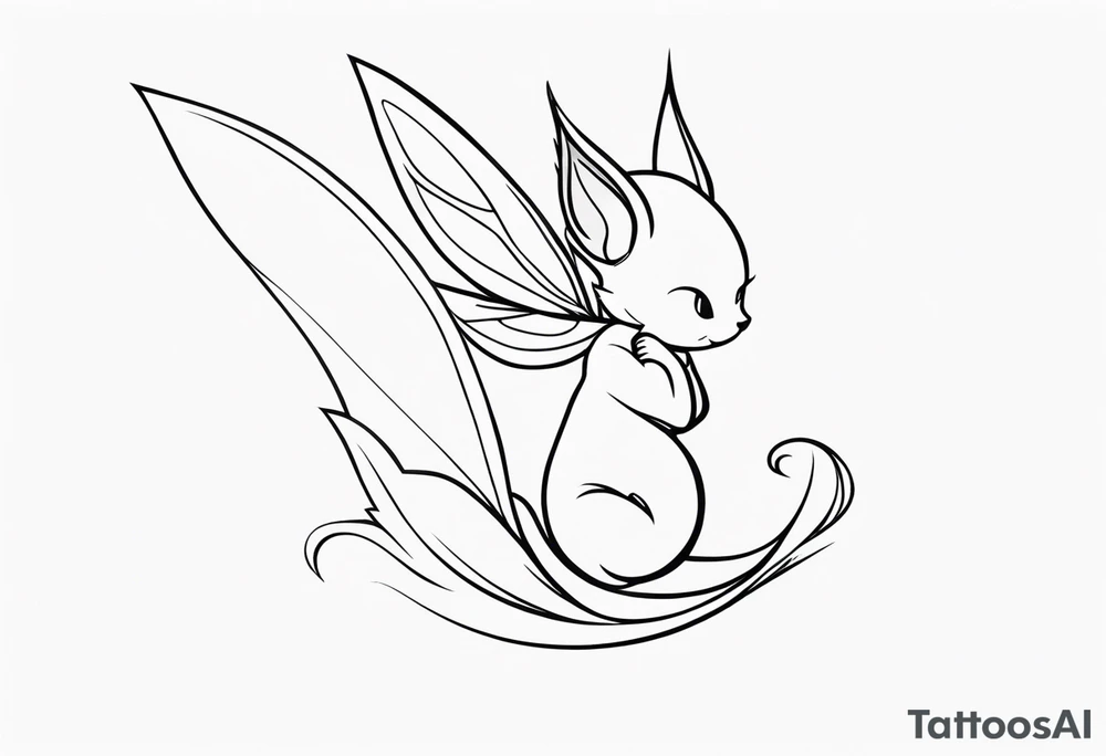 A fairy with a tail inspired by the logo of the show called Fairy Tail in a fetal position leaning with no ears tattoo idea